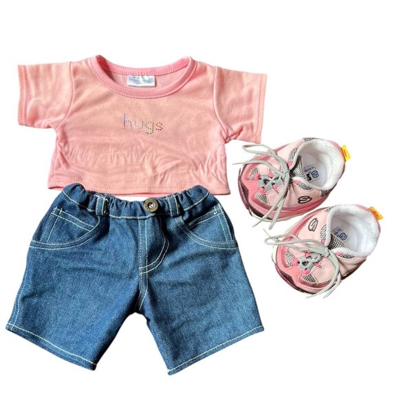 Build-A-Bear Beaded "Hugs" Top, Jeans w/Elastic Waist & Sketchers Sneakers - Picture 1 of 9